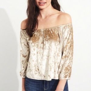 HOLLISTER gold velvet off the shoulder top